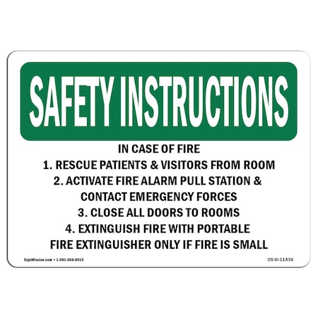 Signmission OSHA Sign, In Case Of Fire 1. Rescue Patients & Visitors, 14in X 10in Alum, 10" W, 14" L, Landscape OS-SI-A-1014-L-11438